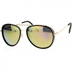 Aviator Round Aviator Sunglasses Double Frame Metal Plastic Color Mirror Lens - Gold Tortoise (Peach Mirror) - C11875Z4M7L $2...