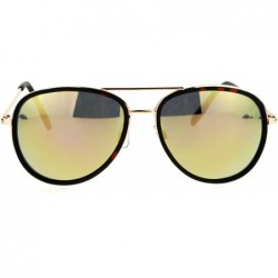 Aviator Round Aviator Sunglasses Double Frame Metal Plastic Color Mirror Lens - Gold Tortoise (Peach Mirror) - C11875Z4M7L $1...