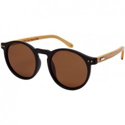 Sport Round Horn Rimed Bamboo Sunglasses Wood Women Polarized Lens 541006BM-FLP - Matte Black - CX183XMDU8X $13.82