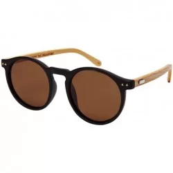 Sport Round Horn Rimed Bamboo Sunglasses Wood Women Polarized Lens 541006BM-FLP - Matte Black - CX183XMDU8X $13.82