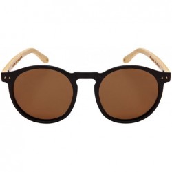 Sport Round Horn Rimed Bamboo Sunglasses Wood Women Polarized Lens 541006BM-FLP - Matte Black - CX183XMDU8X $13.82