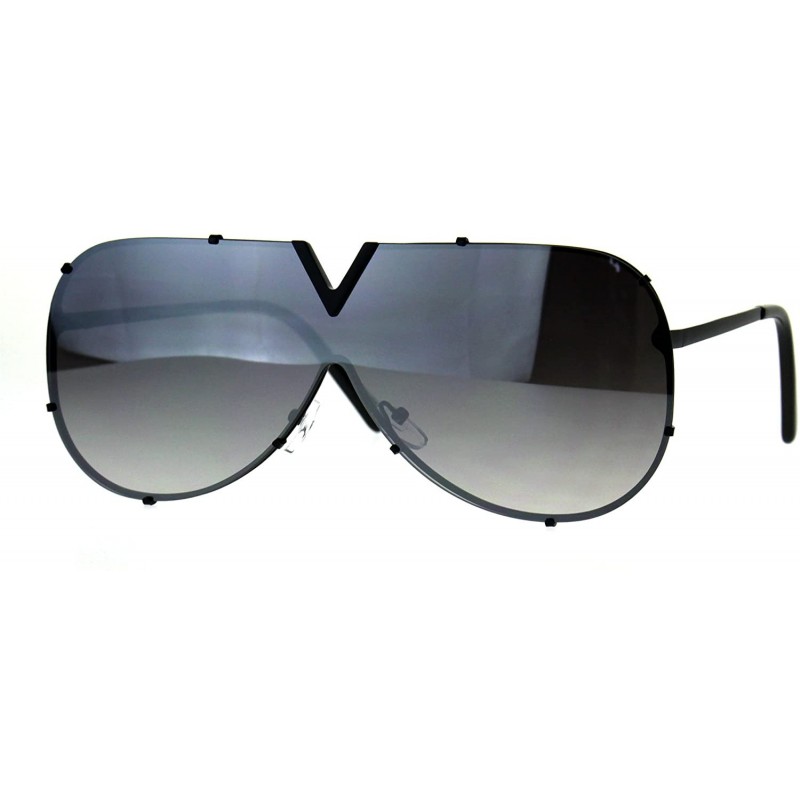 Shield Luxury Fashion Color Mirror Shield Pilots Rimless Retro Sunglasses - Black Mirror - CE187KYN0TK $13.49