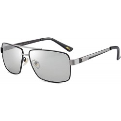 Rectangular Men's Driving Sunglasses Rectangular Polarized Discoloration Lens Metal Frame - Black Silver Frame Discoloration ...