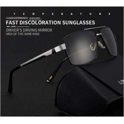 Rectangular Men's Driving Sunglasses Rectangular Polarized Discoloration Lens Metal Frame - Black Silver Frame Discoloration ...