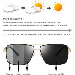Rectangular Men's Driving Sunglasses Rectangular Polarized Discoloration Lens Metal Frame - Black Silver Frame Discoloration ...