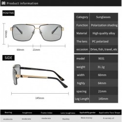 Rectangular Men's Driving Sunglasses Rectangular Polarized Discoloration Lens Metal Frame - Black Silver Frame Discoloration ...