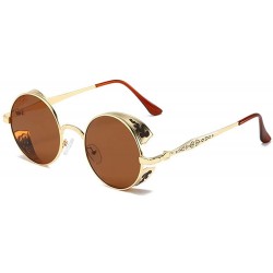 Round Steampunk Sunglasses - Retro Women Mens Round Punk Glasses UV400 - Golden Frame Tea Lens - CF190EAQQMG $7.77