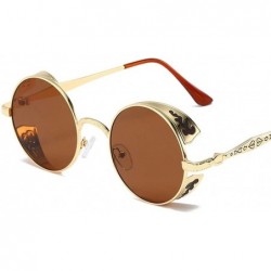 Round Steampunk Sunglasses - Retro Women Mens Round Punk Glasses UV400 - Golden Frame Tea Lens - CF190EAQQMG $7.77