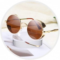 Round Steampunk Sunglasses - Retro Women Mens Round Punk Glasses UV400 - Golden Frame Tea Lens - CF190EAQQMG $7.77