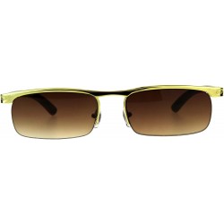 Rectangular Mens Narrow Yellow Gold Half Rim Flat Top Metal Rim Pimp Sunglasses - Brown - CG18CLSX4KH $22.74