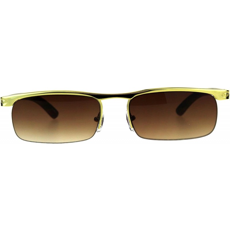 Rectangular Mens Narrow Yellow Gold Half Rim Flat Top Metal Rim Pimp Sunglasses - Brown - CG18CLSX4KH $14.64