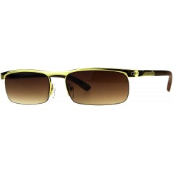 Rectangular Mens Narrow Yellow Gold Half Rim Flat Top Metal Rim Pimp Sunglasses - Brown - CG18CLSX4KH $14.64