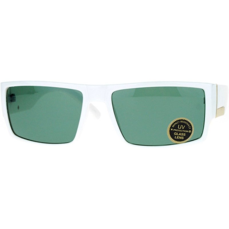 Rectangular Impact Resistant Glass Lens Sunglasses Mens Rectangular Fashion Shades - White (Green) - CG18060Z8QS $11.72