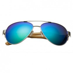 Oversized Unisex Wooden Bamboo Aviator Sunglasses Classic Retro Designer Uv400 60mm - Silver/Green - CE12EMXXJQ9 $13.82