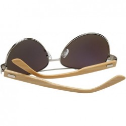 Oversized Unisex Wooden Bamboo Aviator Sunglasses Classic Retro Designer Uv400 60mm - Silver/Green - CE12EMXXJQ9 $13.82