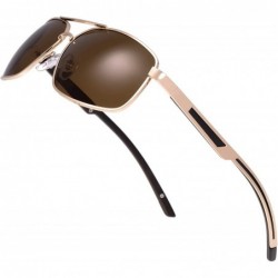 Oversized Classic Retro Metal Frame Polarized Sunglasses Rectangular Sun Glasses - 96404-gold(brown Temple) - CI18A9GSXG5 $14.22