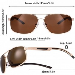 Oversized Classic Retro Metal Frame Polarized Sunglasses Rectangular Sun Glasses - 96404-gold(brown Temple) - CI18A9GSXG5 $14.22