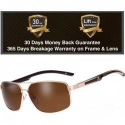 Oversized Classic Retro Metal Frame Polarized Sunglasses Rectangular Sun Glasses - 96404-gold(brown Temple) - CI18A9GSXG5 $14.22