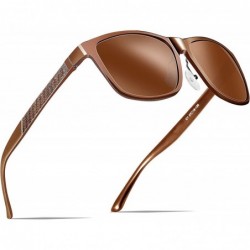 Square Men's Sunglasses Retro Metal Frame Driving Polarized Sunglasses Al-Mg Metal Frame Ultra Light - Brown - CR18AID5MNW $7.71