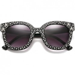Round Oversized Sunglasses for Women Square Thick Frame Bling Bling Rhinestone Novelty Shades - C018H4Z3Y9T $11.45