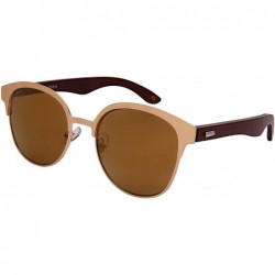 Wayfarer Round Horn Rimmed Bamboo Wooden Sunglasses Women Mirror Lens 5110BM-REV - C4187DG6ZCL $17.78