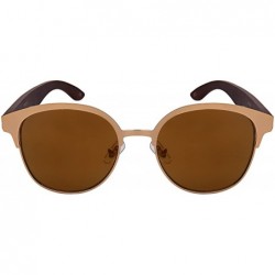 Wayfarer Round Horn Rimmed Bamboo Wooden Sunglasses Women Mirror Lens 5110BM-REV - C4187DG6ZCL $17.78