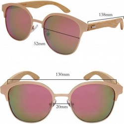 Wayfarer Round Horn Rimmed Bamboo Wooden Sunglasses Women Mirror Lens 5110BM-REV - C4187DG6ZCL $17.78
