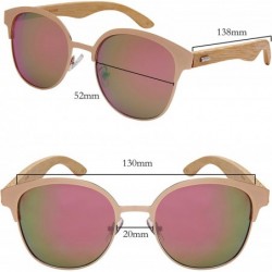 Wayfarer Round Horn Rimmed Bamboo Wooden Sunglasses Women Mirror Lens 5110BM-REV - C4187DG6ZCL $17.78