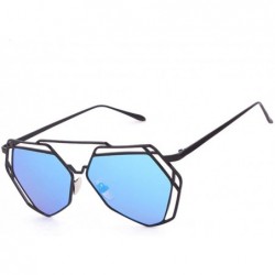 Cat Eye Cat Eye Glasses Twin-Beams Geometry Design Women Metal Frame Mirror Sunglasses - Blue - CK18CMSW4TZ $17.37