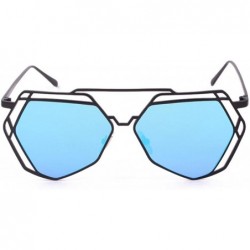 Cat Eye Cat Eye Glasses Twin-Beams Geometry Design Women Metal Frame Mirror Sunglasses - Blue - CK18CMSW4TZ $10.09