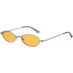 Oval Skinny Oval Metal Frame Sunglasses Womens Trendy Fashion Color Lens UV 400 - Silver (Orange) - CJ18QIC0ERH $8.15