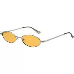 Oval Skinny Oval Metal Frame Sunglasses Womens Trendy Fashion Color Lens UV 400 - Silver (Orange) - CJ18QIC0ERH $8.15