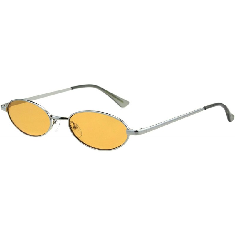 Oval Skinny Oval Metal Frame Sunglasses Womens Trendy Fashion Color Lens UV 400 - Silver (Orange) - CJ18QIC0ERH $8.15