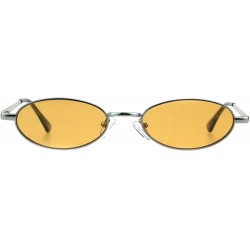 Oval Skinny Oval Metal Frame Sunglasses Womens Trendy Fashion Color Lens UV 400 - Silver (Orange) - CJ18QIC0ERH $8.15