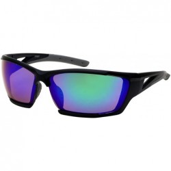 Wrap Premium Sports Sunglasses w/Color Mirror Lens 570087MMT-REV - Matte Black - CI12K07RDFJ $10.86