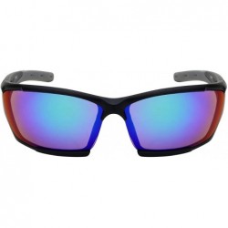 Wrap Premium Sports Sunglasses w/Color Mirror Lens 570087MMT-REV - Matte Black - CI12K07RDFJ $10.86