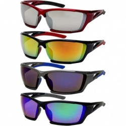 Wrap Premium Sports Sunglasses w/Color Mirror Lens 570087MMT-REV - Matte Black - CI12K07RDFJ $10.86