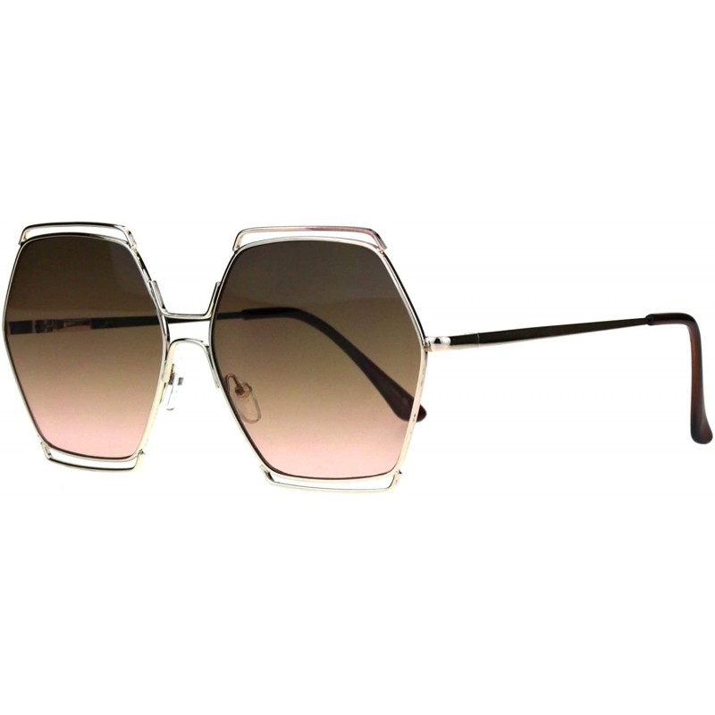 Oversized Hexagon Shape Sunglasses Womens Oversized Fashion Shades UV 400 - Gold (Brown Pink) - C518L9A3EWE $12.20