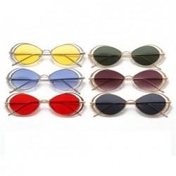 Oval Punk Style Hollow Sunglasses Women Metal Glasses Cat Retro Small Oval Men Sunglasses - Green - CA18Y0S9Y49 $14.00