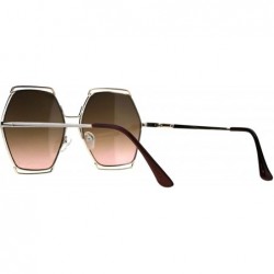 Oversized Hexagon Shape Sunglasses Womens Oversized Fashion Shades UV 400 - Gold (Brown Pink) - C518L9A3EWE $12.20