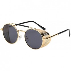 Shield Men's UV Protection Side Shield Steampunk Sunglasses - Gold Lens/Blue Frame - C618UT4709M $16.89