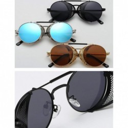 Shield Men's UV Protection Side Shield Steampunk Sunglasses - Gold Lens/Blue Frame - C618UT4709M $16.89