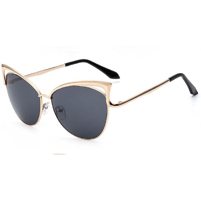 Round Sexy Cateye Women Sunglasses Oversized Metal Frame Flat Mirrored Lens - F - CV184RNWU3R $9.37