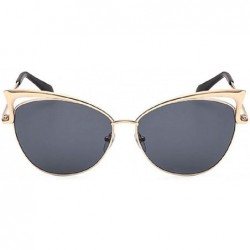 Round Sexy Cateye Women Sunglasses Oversized Metal Frame Flat Mirrored Lens - F - CV184RNWU3R $9.37