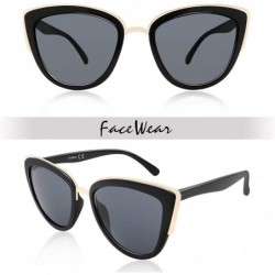 Oversized Cat Eye Women Sunglasses UV400 Mirrored Lens Metal Bridge FW3004 - C1-black/Gray - CD18KGC392O $16.85