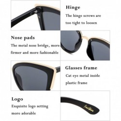 Oversized Cat Eye Women Sunglasses UV400 Mirrored Lens Metal Bridge FW3004 - C1-black/Gray - CD18KGC392O $16.85