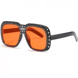 Square Oversized Sunglasses for Men Women Square Thick Frame Bling Rhinestone Shades - Black&red - C518NW5HASD $15.37