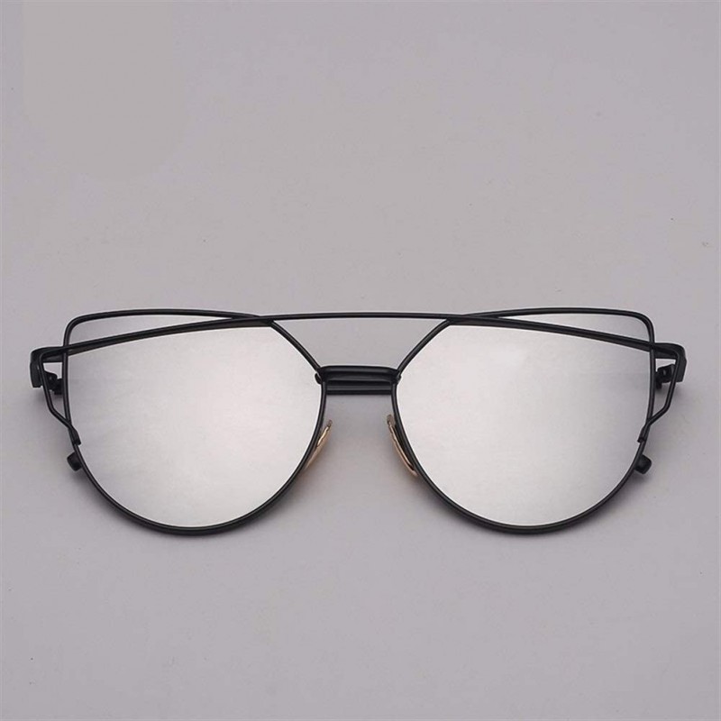 Cat Eye 2020 Cat Eye Sunglasses Women Vintage Metal Reflective Glasses for Women Mirror Retro (Color Black Silver) - CQ199EIR...