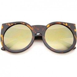Cat Eye Womens Thick Frame Color Mirror Lens Round Cat Eye Sunglasses 55mm - Tortoise / Gold Mirror - CT12JP6GPQT $8.02