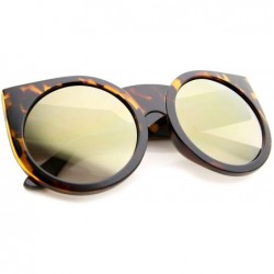 Cat Eye Womens Thick Frame Color Mirror Lens Round Cat Eye Sunglasses 55mm - Tortoise / Gold Mirror - CT12JP6GPQT $8.02